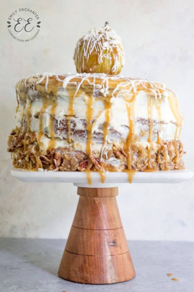 Pear Cake Recipe with Vanilla Frosting and Caramel Drizzle