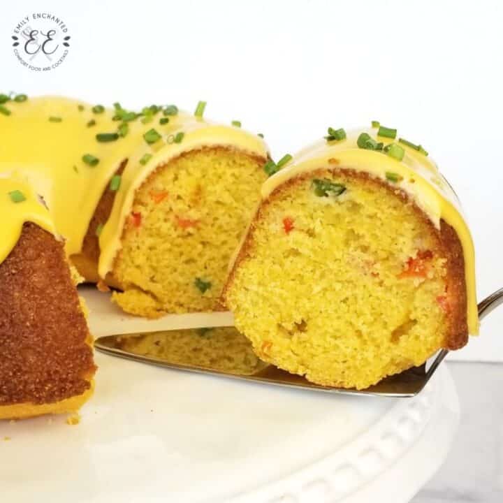 Holiday Cornbread Bundt Cake with Nacho Cheese Sauce