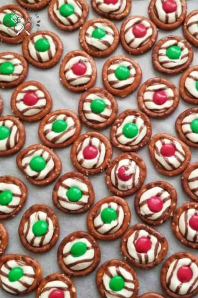 Chocolate Pretzel Rings with Kisses and M&Ms (Reindeer Noses)