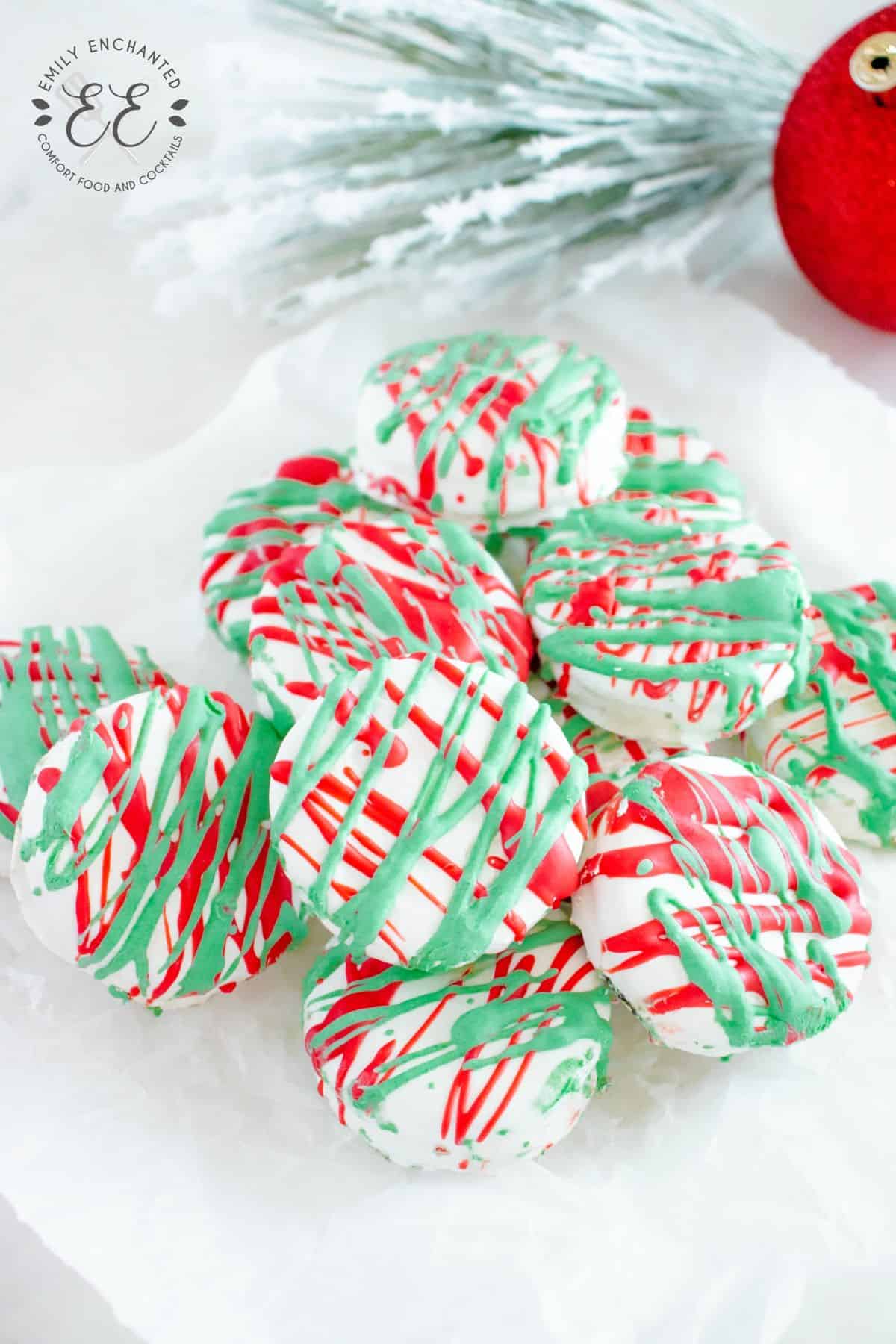 Red and Green Chocolate Covered Oreos