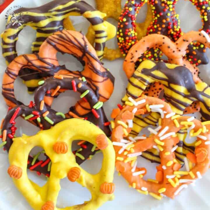 Fall Chocolate Covered Pretzels with Sprinkles