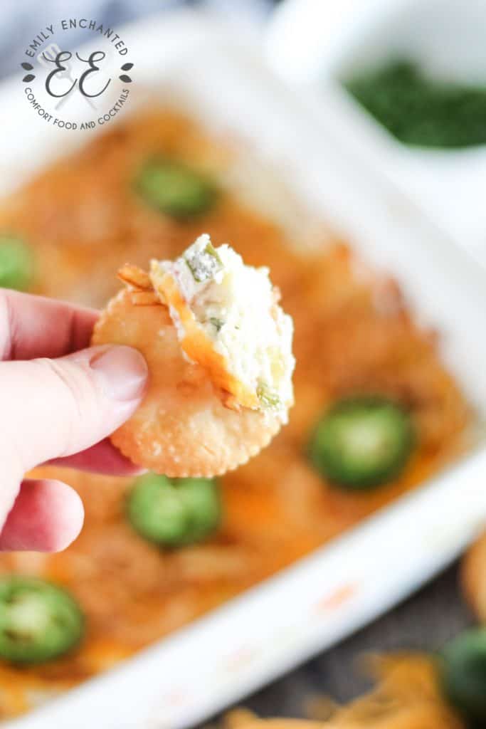 Cheesy Jalapeno Popper Dip Appetizer Recipe on a Cracker