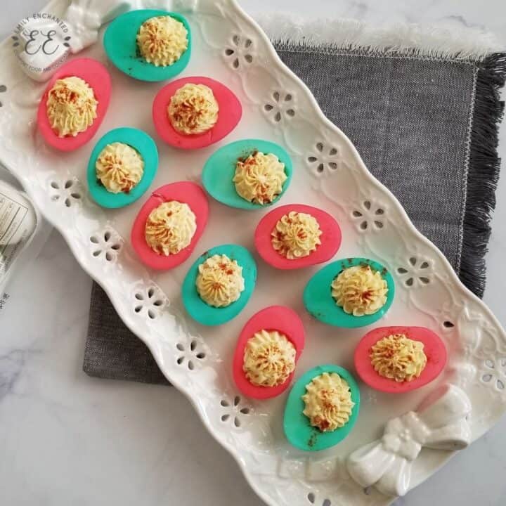 Red and Green Christmas Deviled Eggs Appetizer