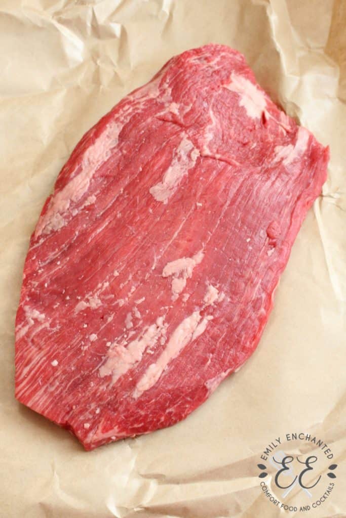 Large flank steak on butcher's paper