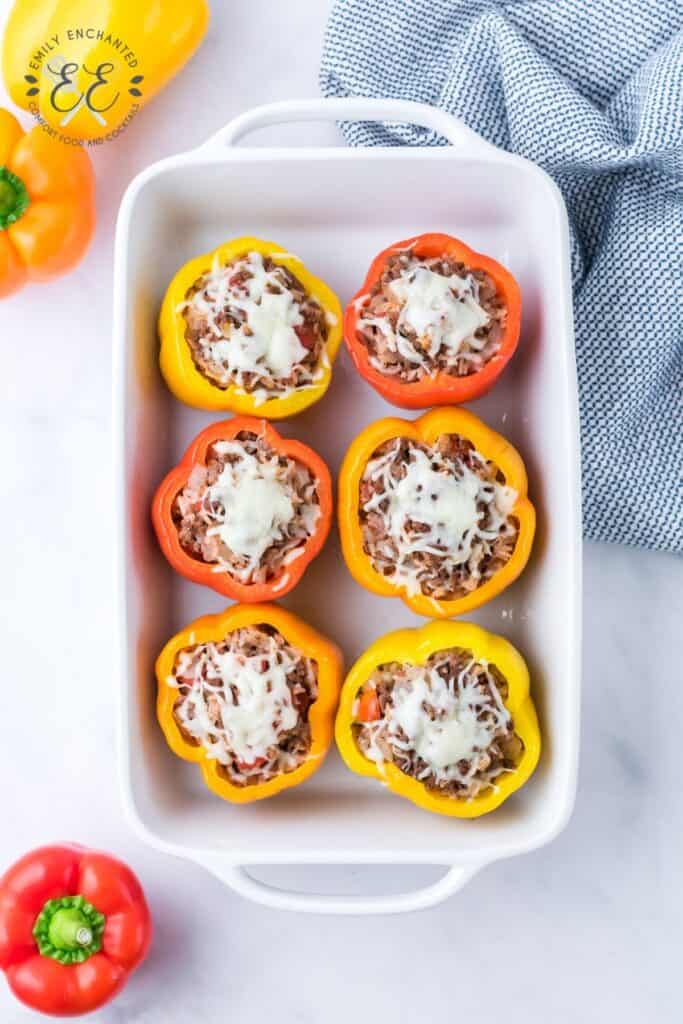 Cheesy Stuffed Peppers with Beef and Rice