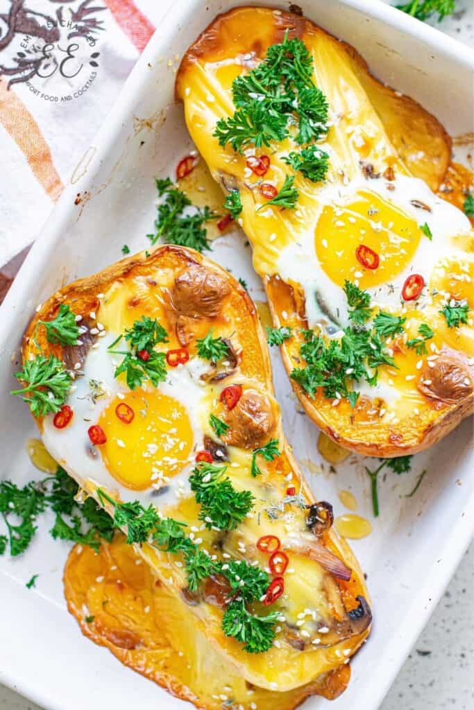 Breakfast Butternut Squash Stuffed with Mushrooms and Onions