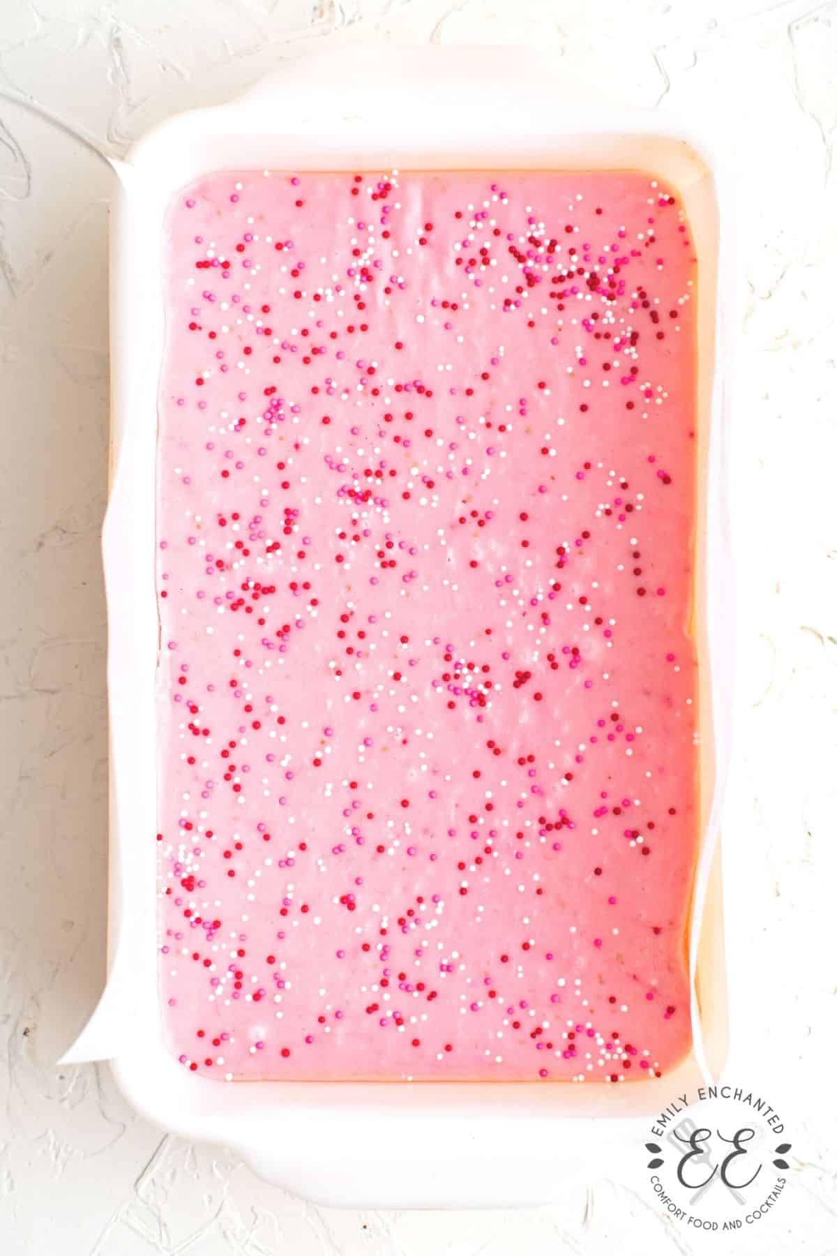 Pink Fudge with Sprinkles in a pan