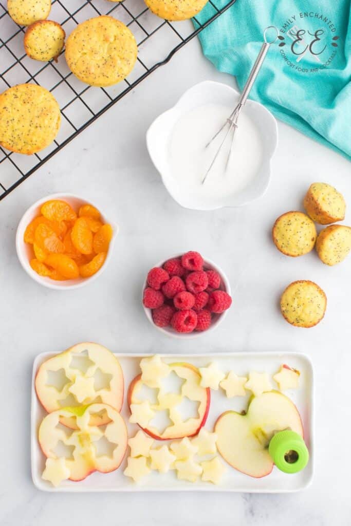 Stars cut out of an apple slice with a veggie cutter