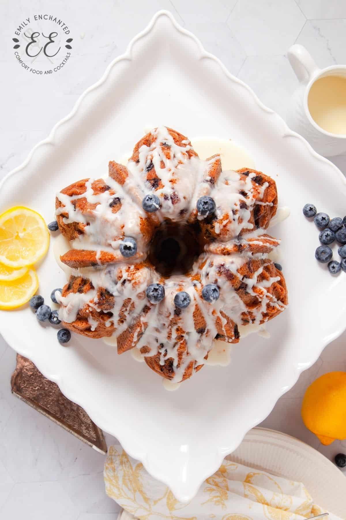 This beautiful Weeping Willow I shared with my co-workers. A lemon  Blueberry/lemon glaze bundt cake baked in a Nordic Ware Brilliance Bundt Pan.  : r/Baking