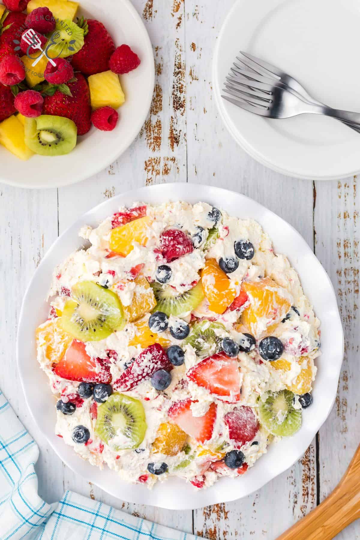 Cheesecake Fruit Salad in a bowl