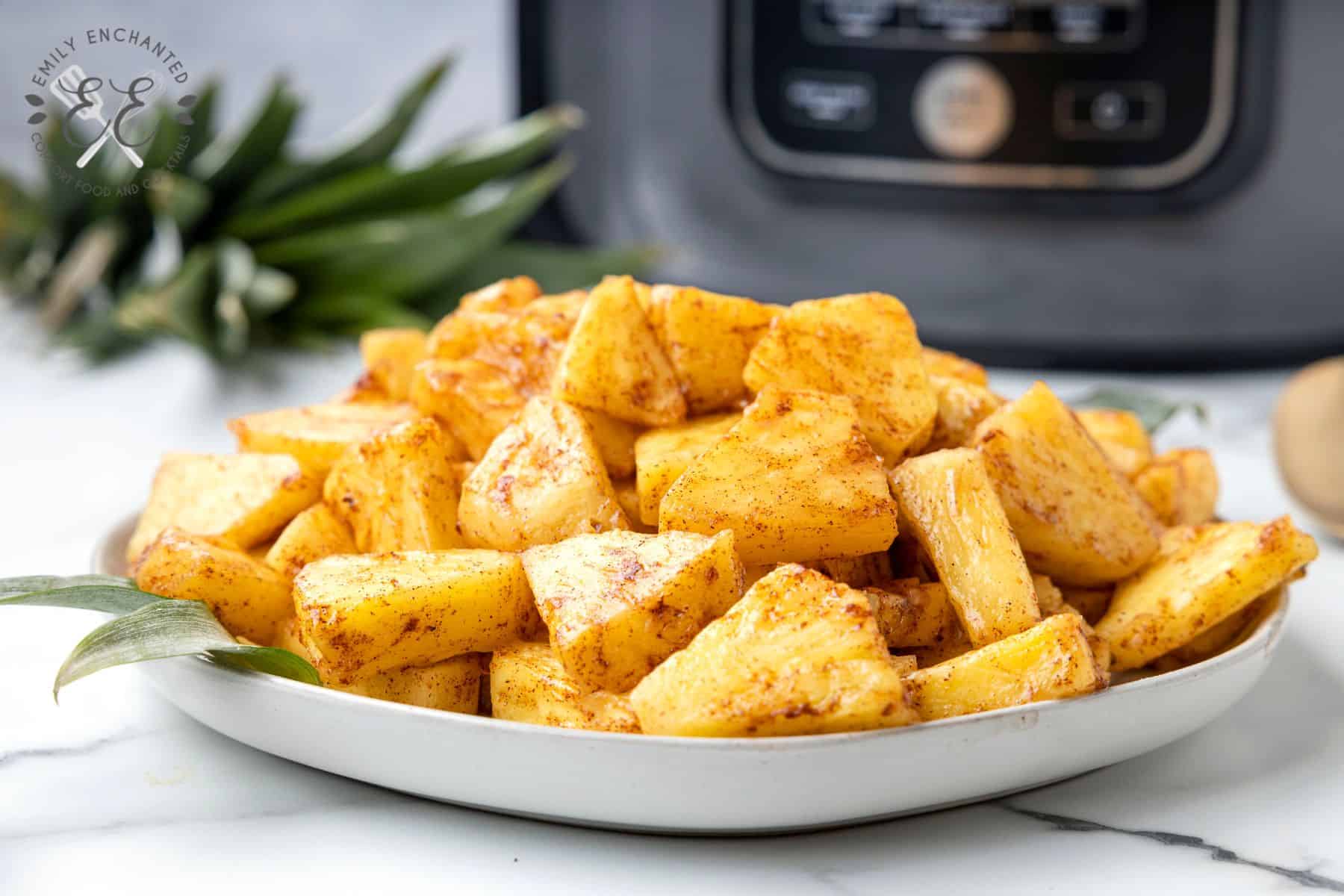 Air Fryer Pineapple chunks on a plate