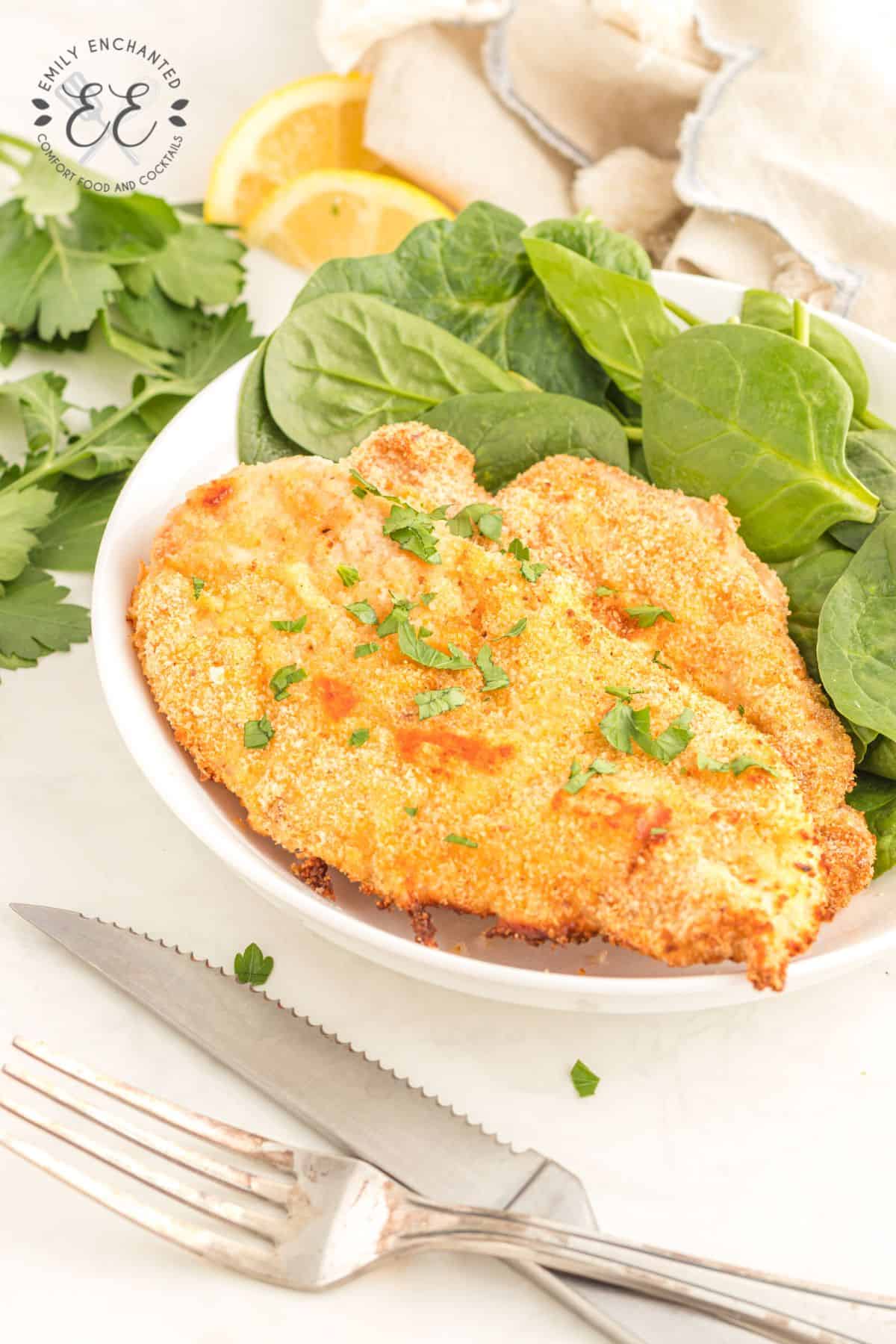 Air fried breaded chicken on a plate