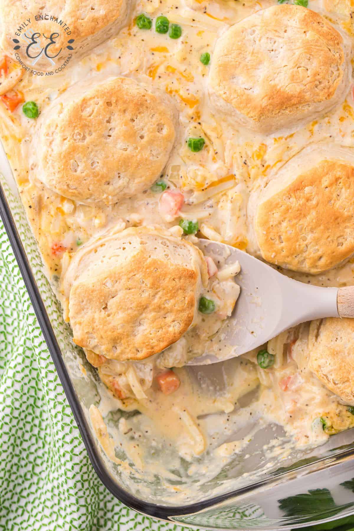 Chicken Pot Pie Casserole with serving spoon