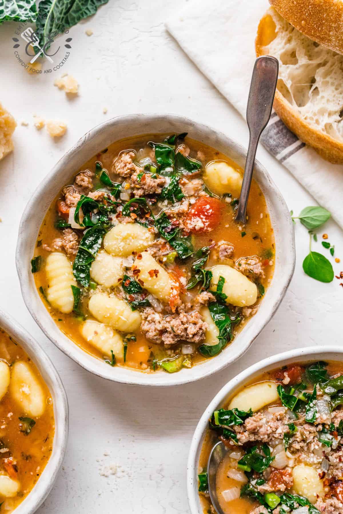 Gnocchi Soup with sausage and kale