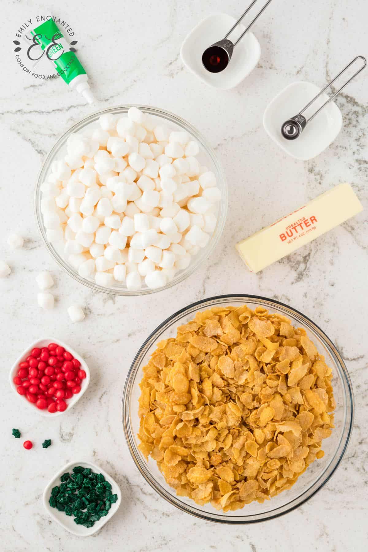 Cornflake Wreaths Ingredients in a flat lay
