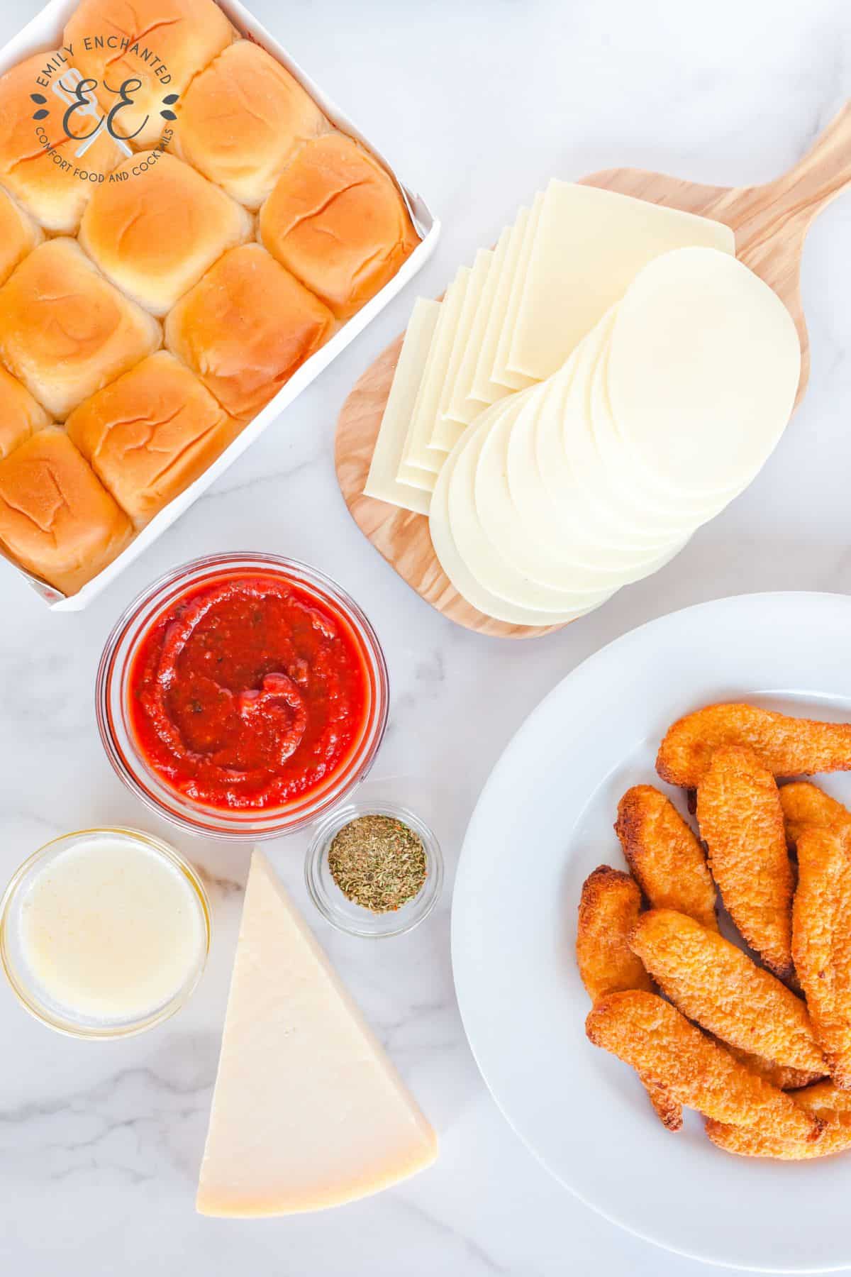 flat lay of Chicken Parmesan Sliders Ingredients