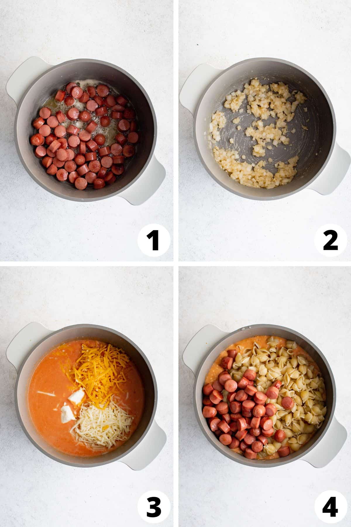 Hot Dog Pasta Recipe Steps collage