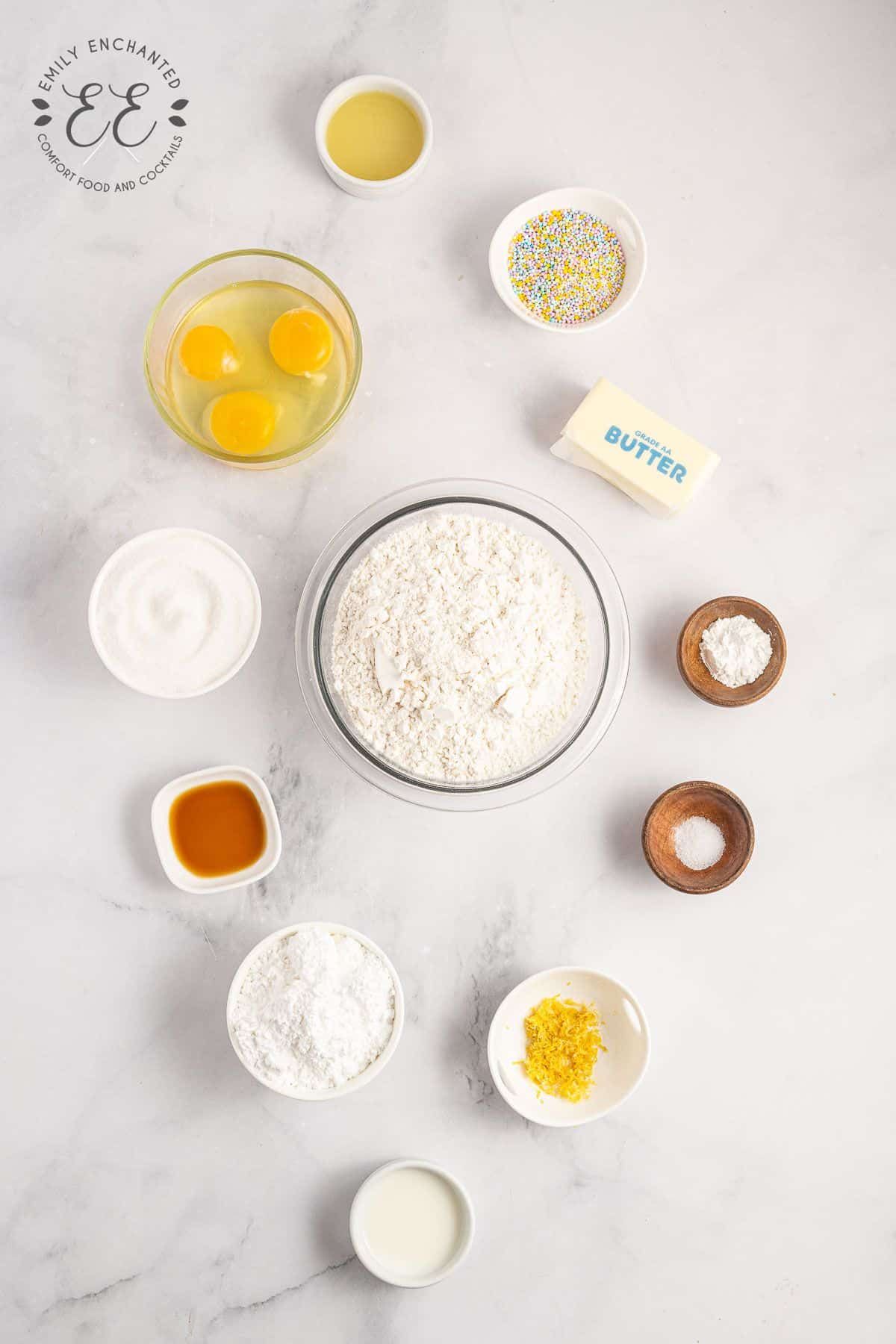 Flat lay of Italian Easter Cookies Ingredients