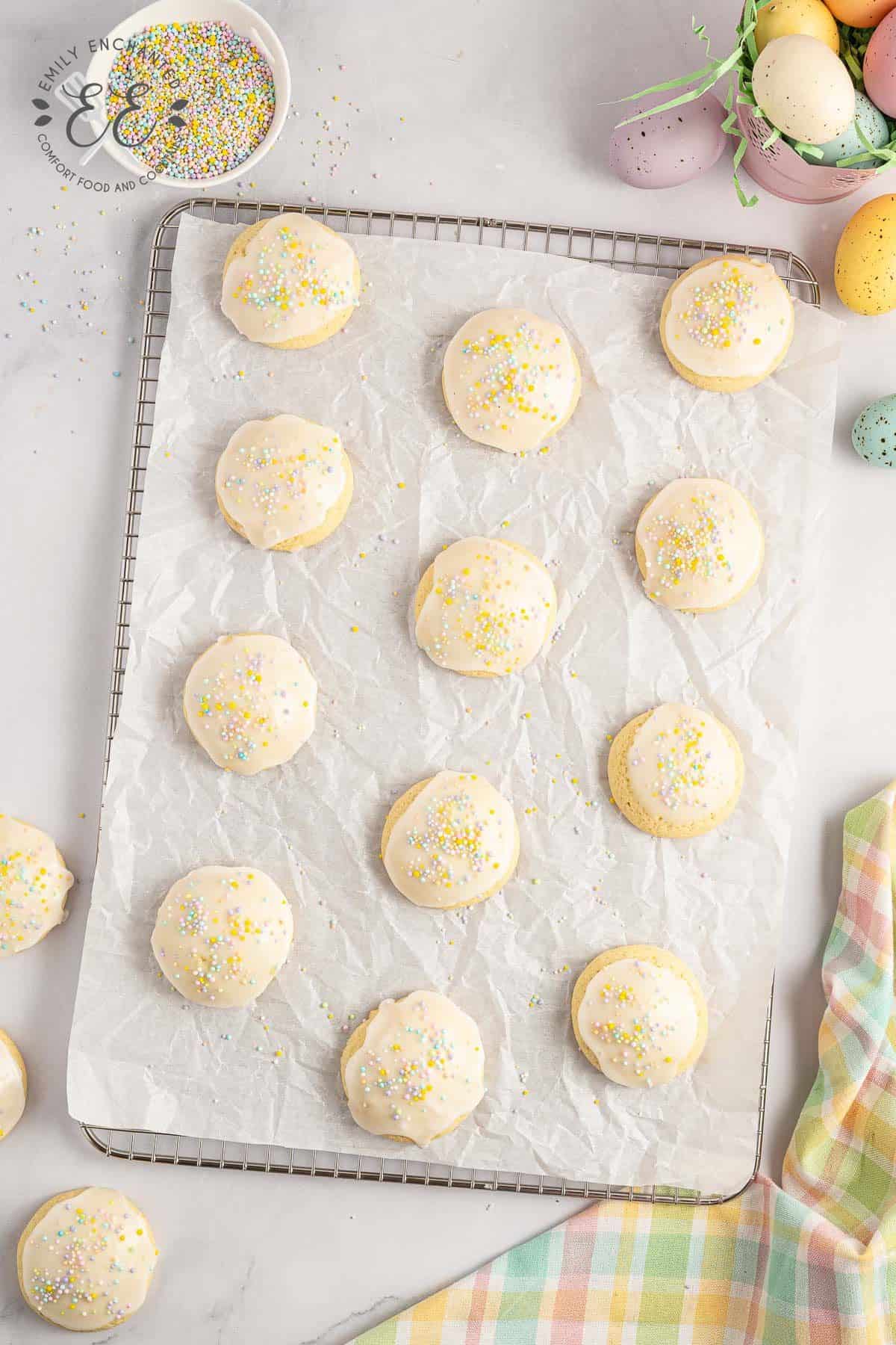 Italian Cookies on parchment paper on a cookie sheet