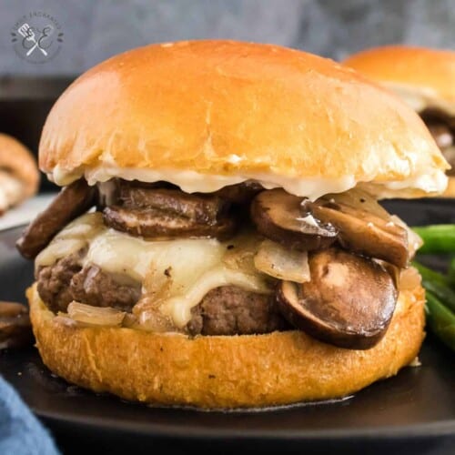 Easy Gourmet Mushroom Swiss Burger with White Truffle Mayo