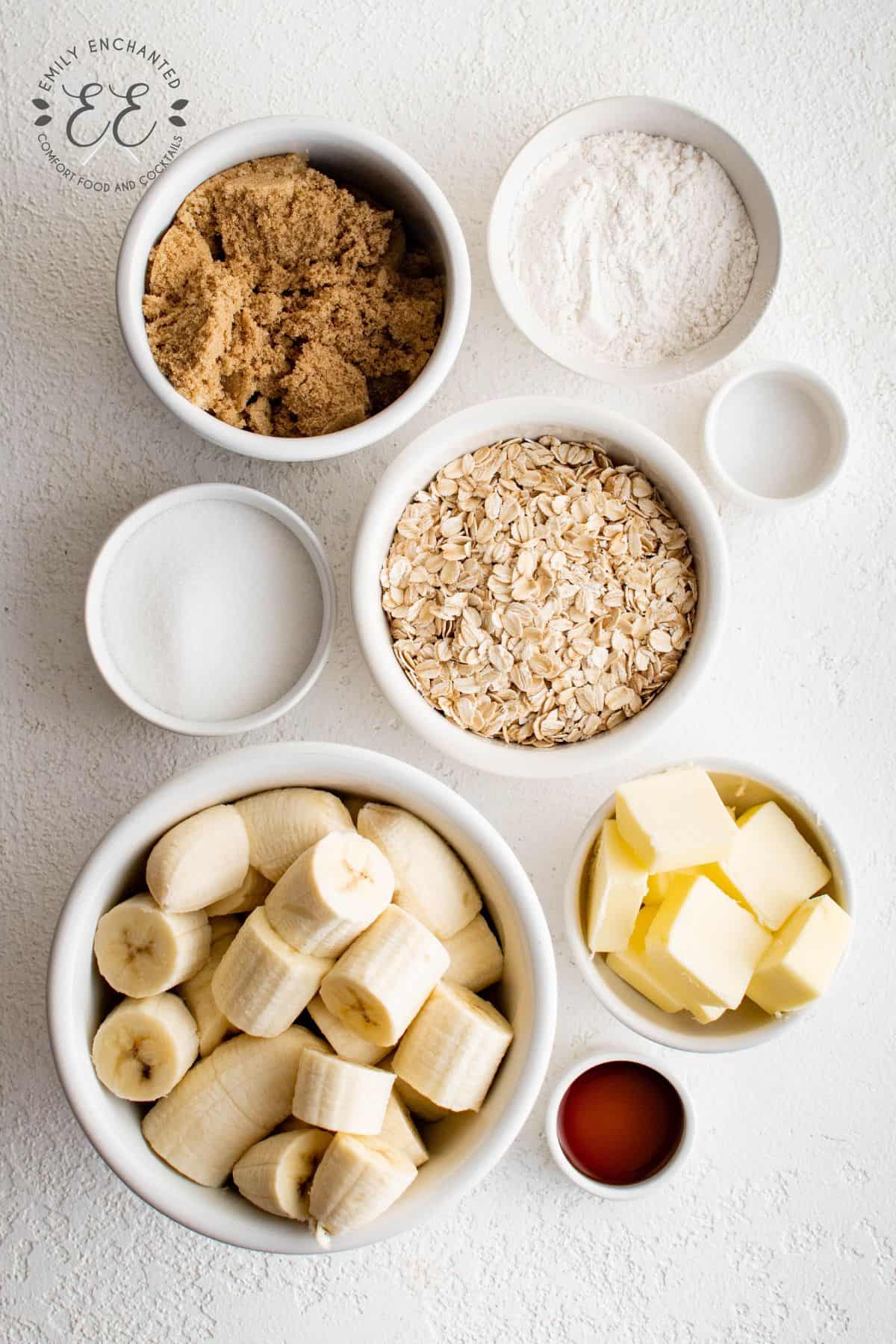 Banana Crumble Ingredients in a flat lay