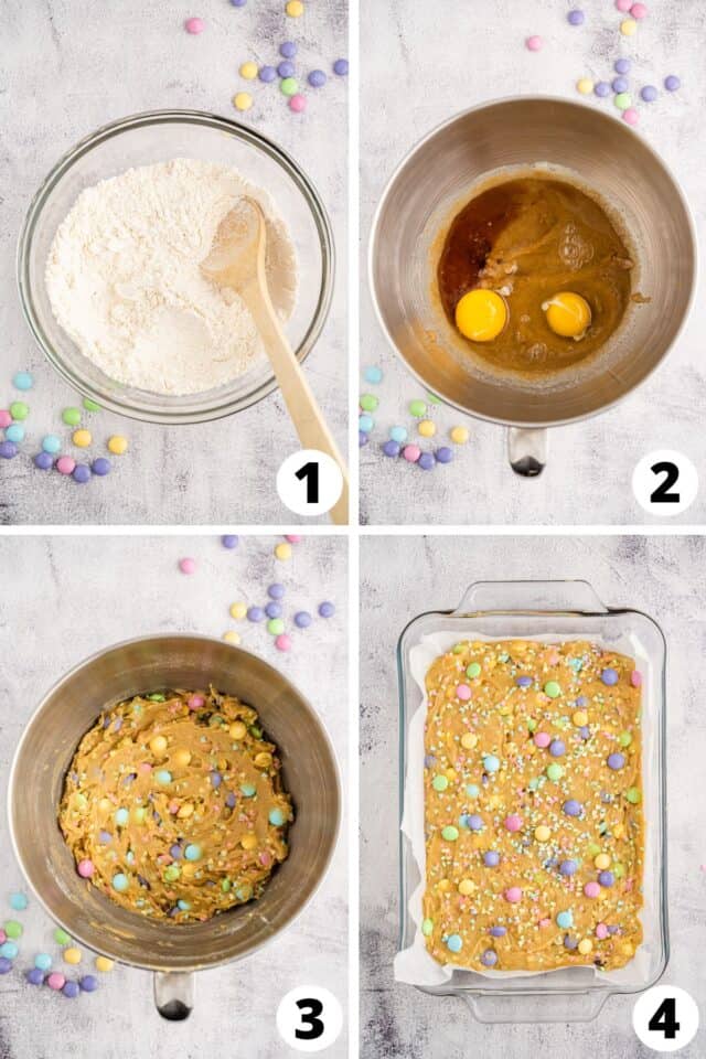 The Best Easter Blondies Dessert Bars with Pastel M&Ms