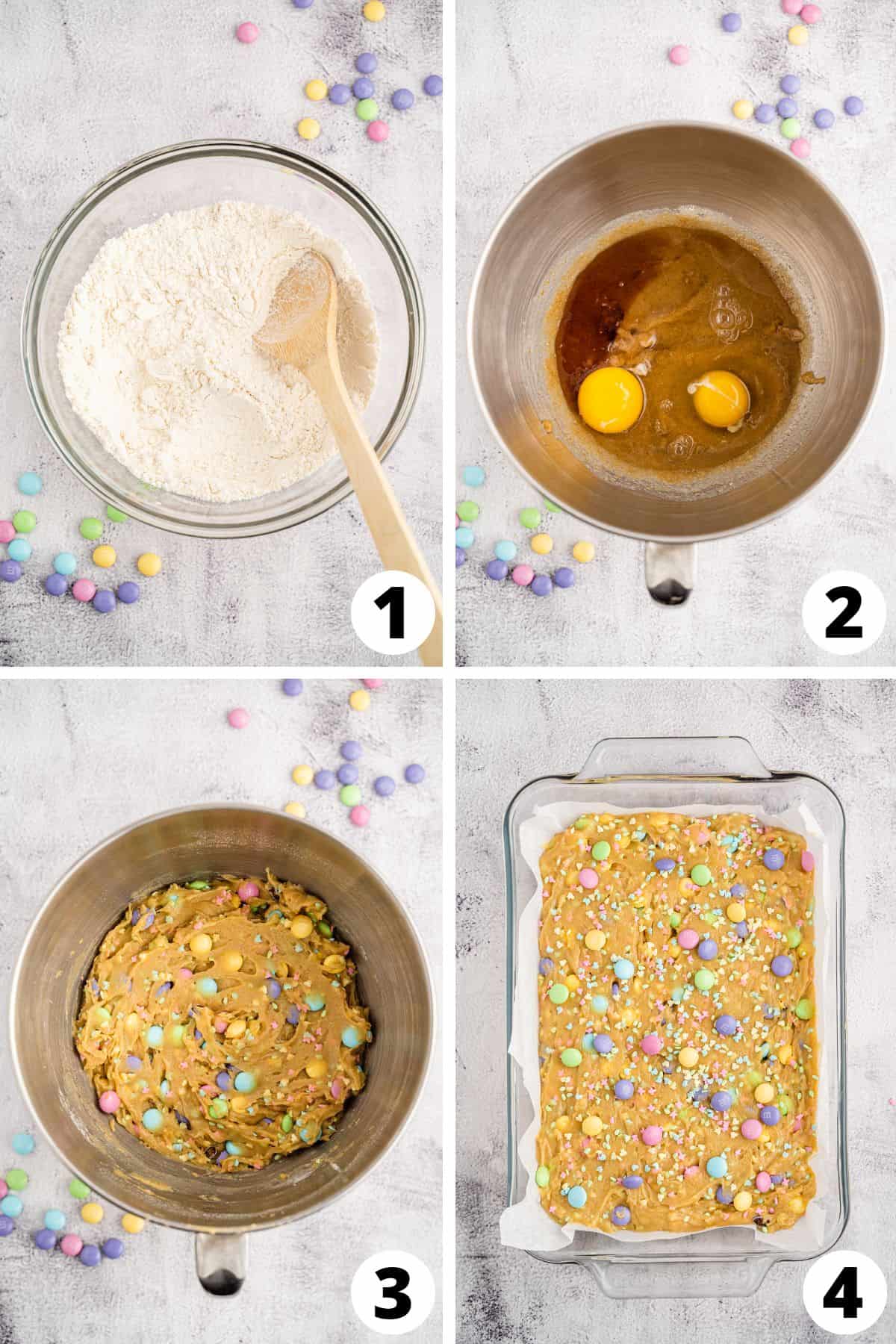 Collage of Easter Blondies Recipe Steps