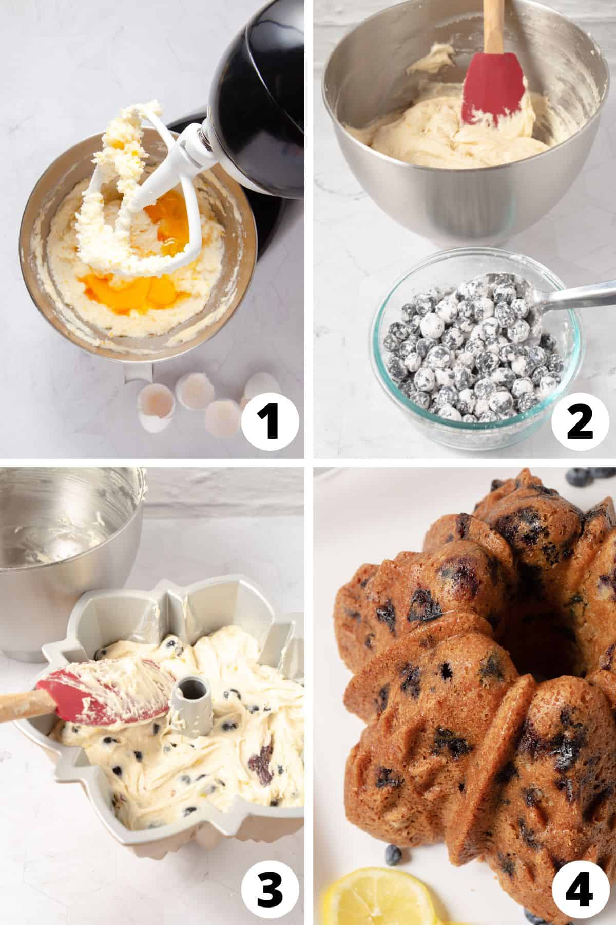Collage of Lemon Blueberry Bundt Cake Recipe Steps