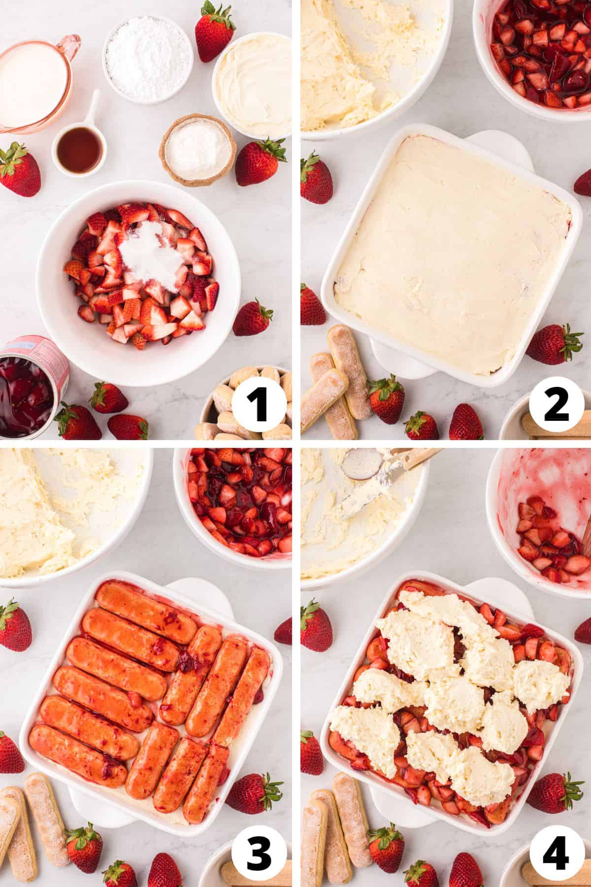 Collage of Strawberry Tiramisu Recipe Steps