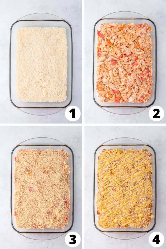 Collage of Sushi Bake Recipe Steps