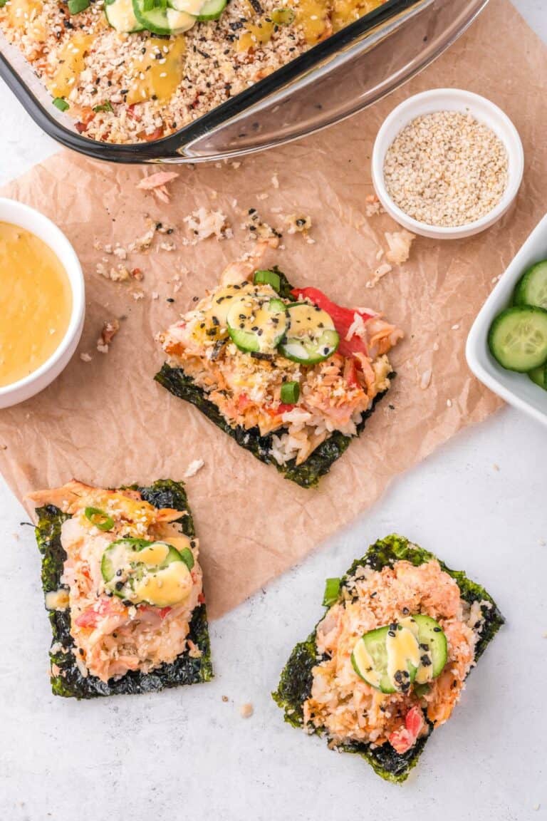 The Best Sushi Bake with Creamy Wasabi Mayo