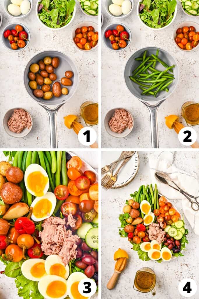 Collage of Tuna Nicoise Salad Recipe Steps