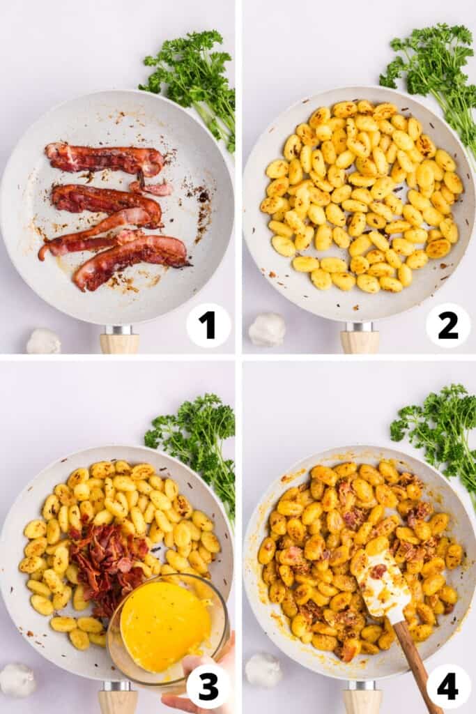 Collage of Gnocchi Carbonara Recipe Steps