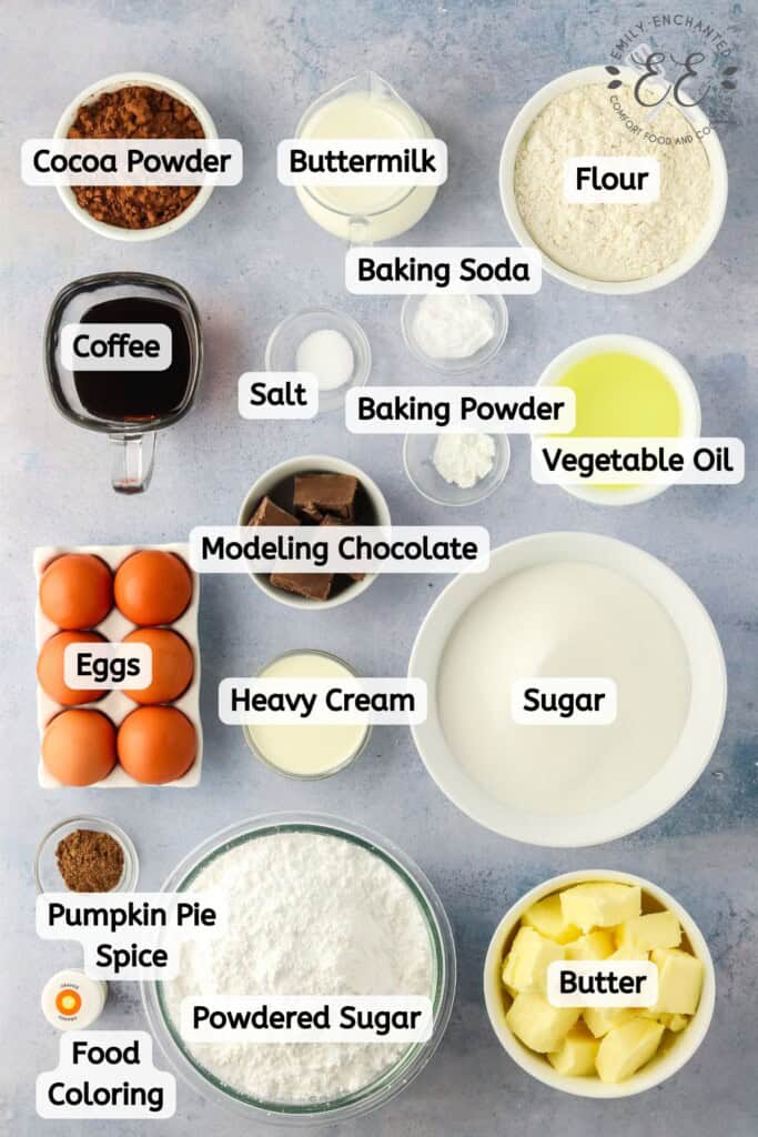 Pumpkin Shaped Cake Recipe Ingredients Labeled