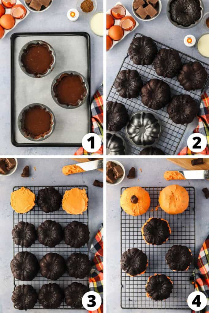Collage of Pumpkin Shaped Cake Recipe Steps