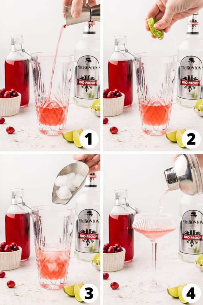 Collage of Cranberry Martini Recipe Steps