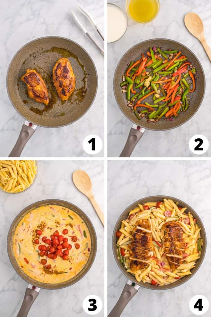 Collage of Cajun Chicken Pasta Recipe Steps