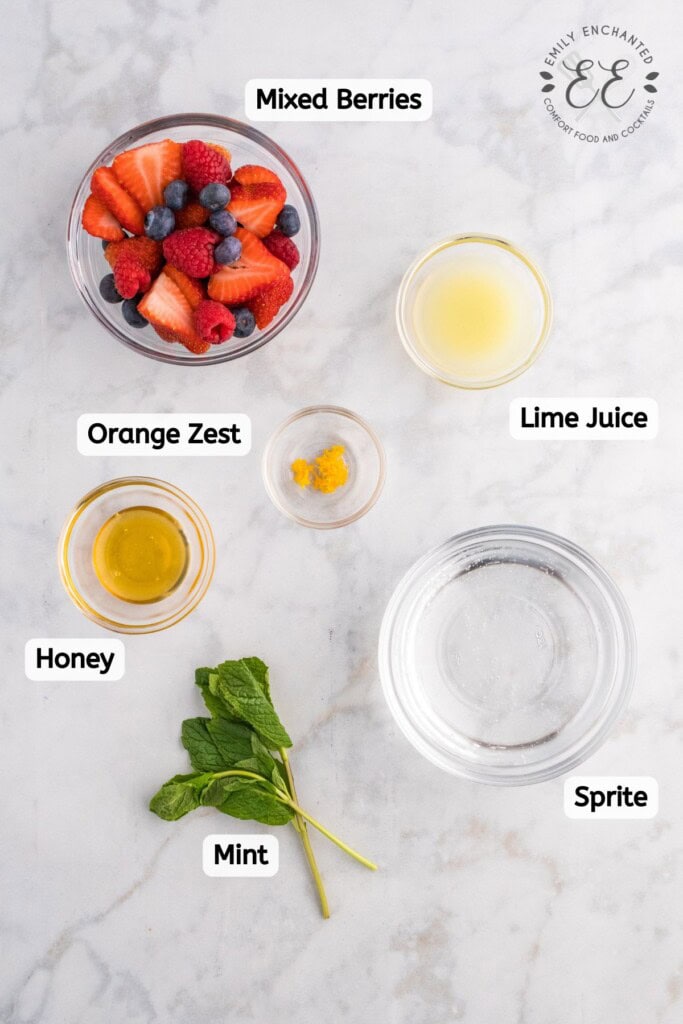Berry Bliss Mocktail Recipe Ingredients Labeled