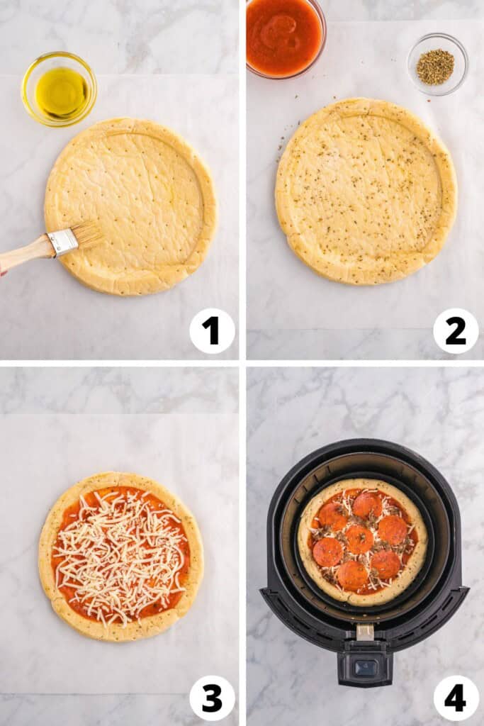 Collage of Air Fryer Pizza Recipe Steps