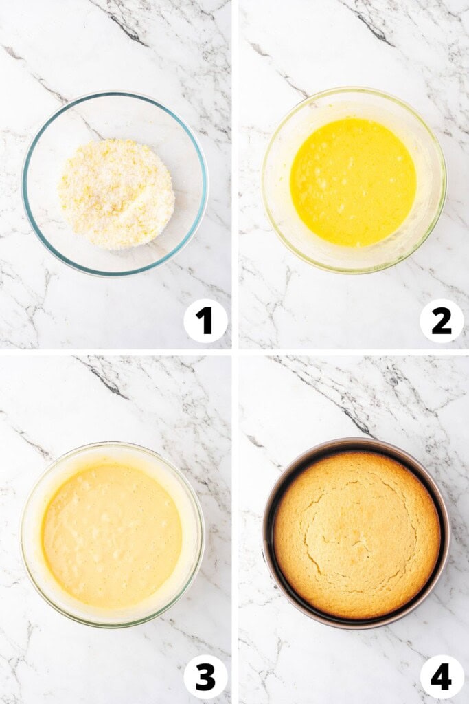 Collage of Lemon Olive Oil Cake Recipe Process steps
